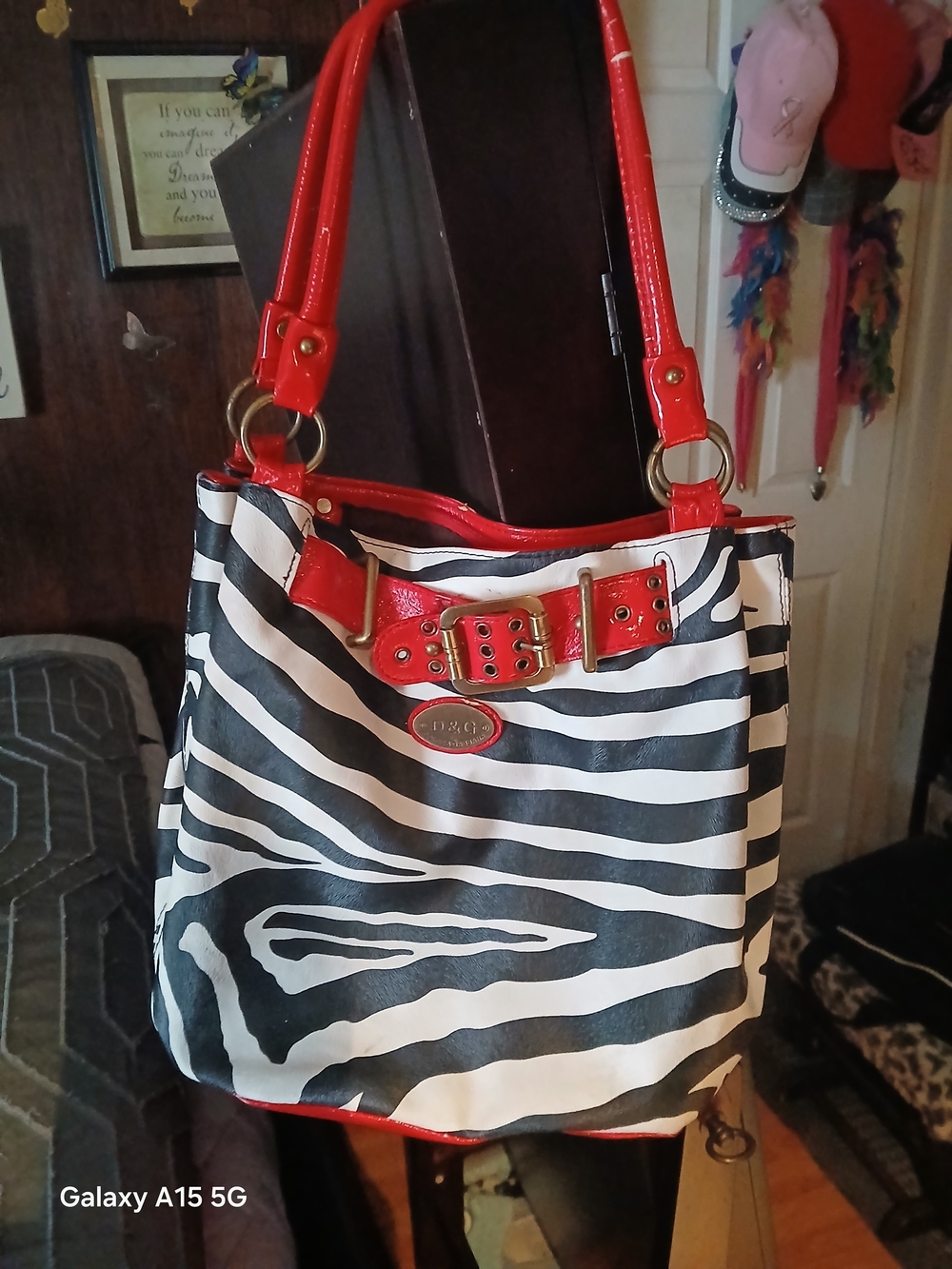 Dolce & Gabbana Black & White Zebra Shoulder Bag with Red Trim